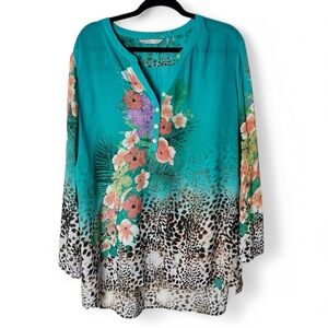 Soft Surroundings‎ Womens Tropical Floral Animal Print Blouse Coverup Sz 1X NWOT